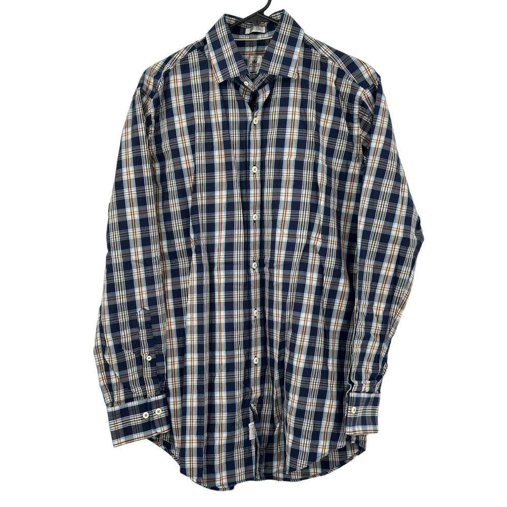 Peter Millar Shirt Mens Medium Blue Plaid Slim Fit Button Up Long Sleeves Preppy